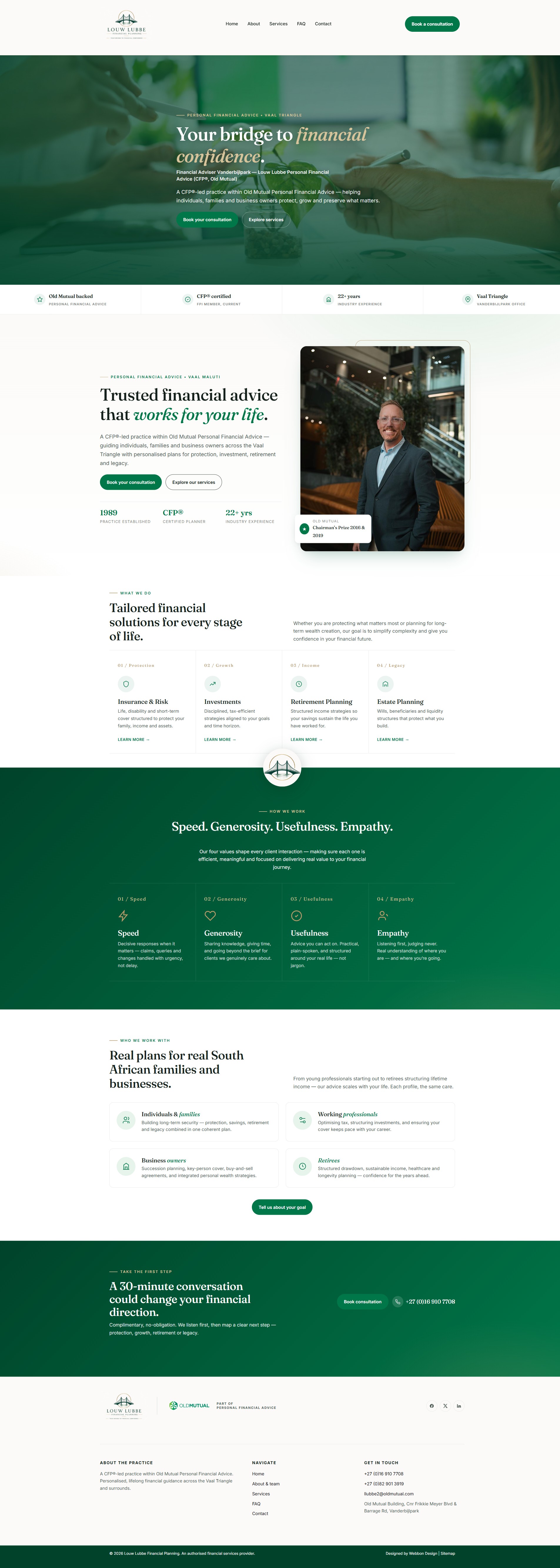 Louw Lubbe Personal Financial Advice desktop view