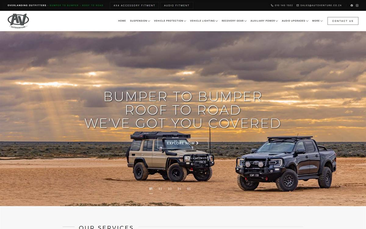E-commerce website design Edenvale — AutoVenture 4x4 WooCommerce online store by Webbon Design