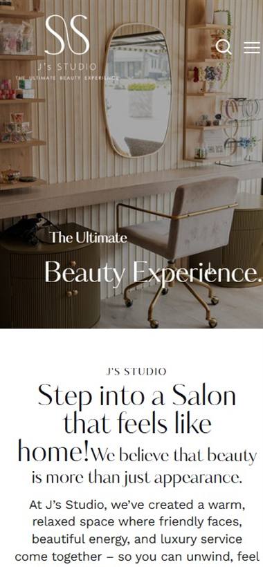 J's Studio mobile view — mobile-friendly website design Edenvale by Webbon Design