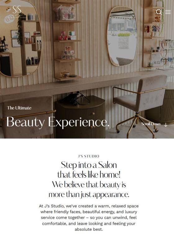 J's Studio tablet view — responsive website design by Webbon Design