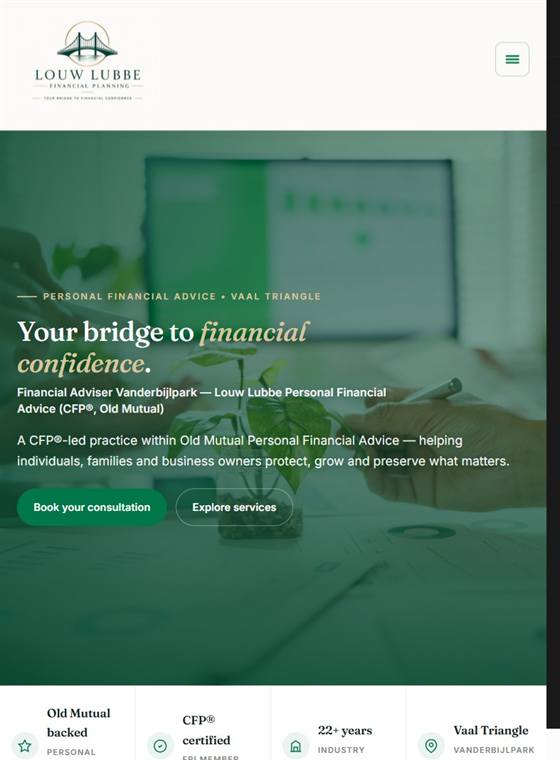 Louw Lubbe tablet view — responsive website design by Webbon Design