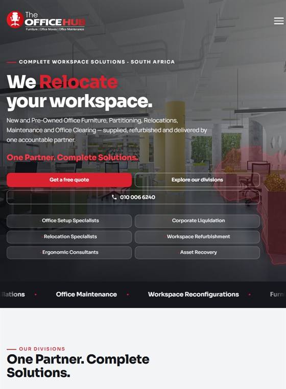The Office Hub tablet view — responsive website design by Webbon Design