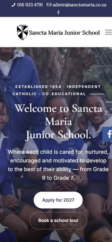 Sancta Maria mobile view — mobile-friendly website design by Webbon Design