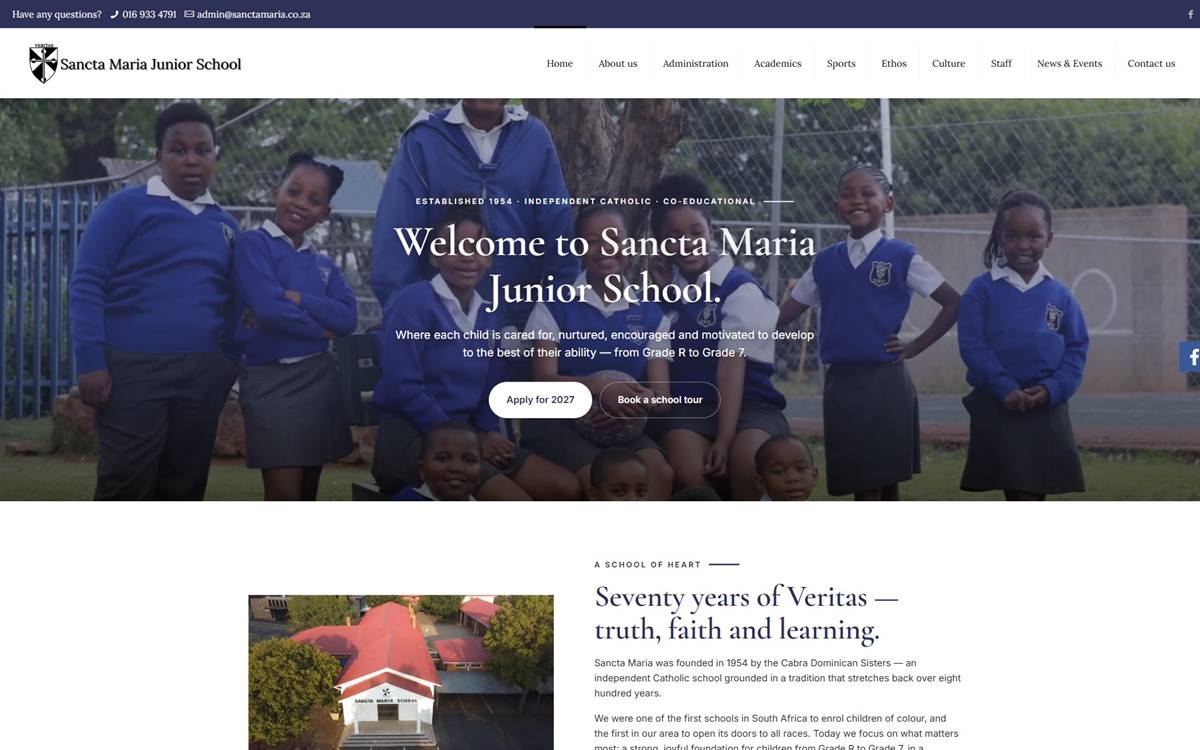 Website design Edenvale — Sancta Maria Junior School desktop website by Webbon Design